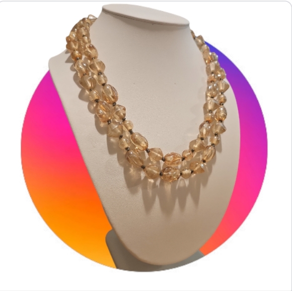 Vintage Champaign Quartz Crystal Necklace Draping 2 Strand Beads. - Picture 3 of 6